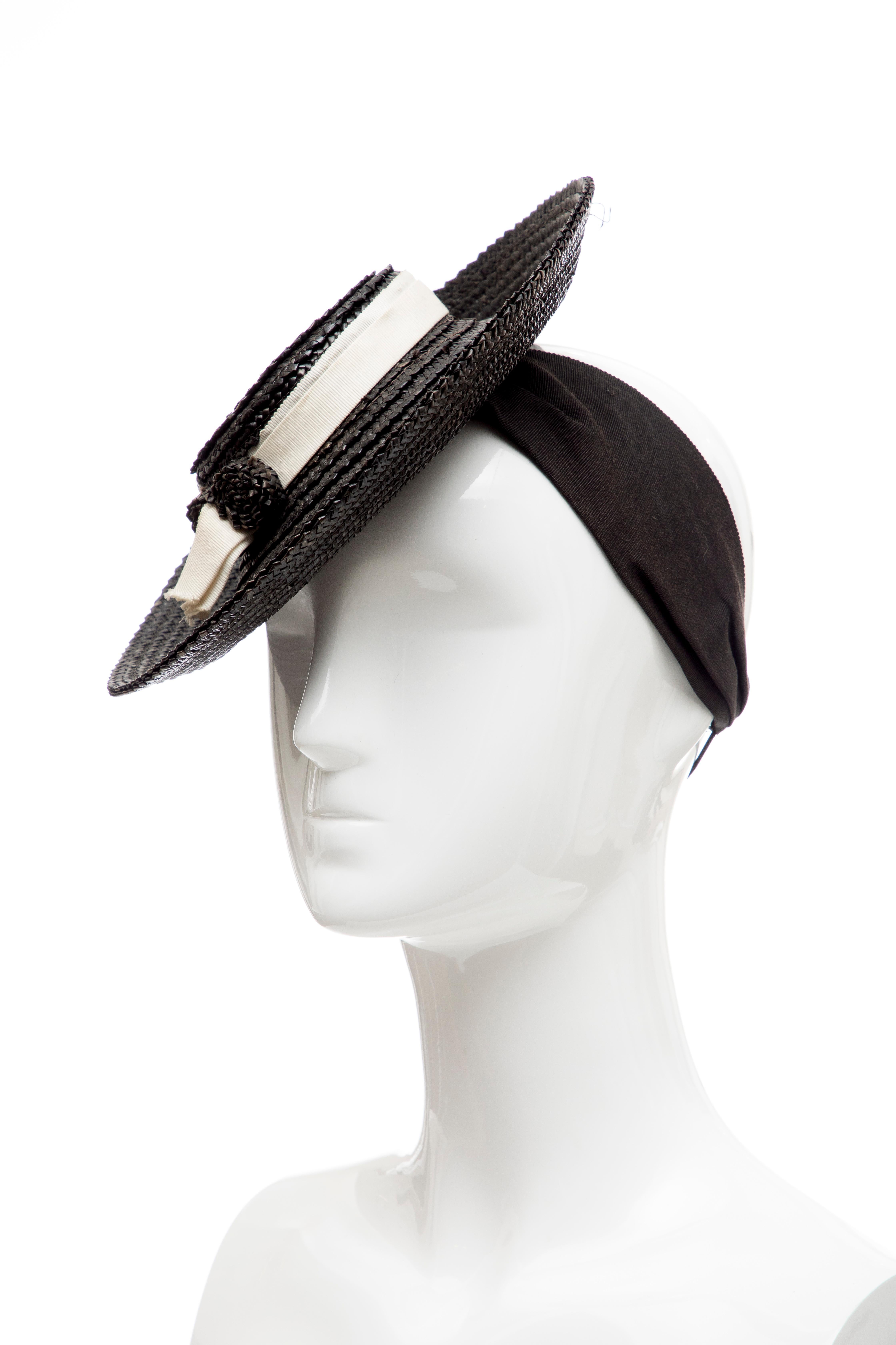 Black Raffia Tilt Hat, Circa: 1930's For Sale 3