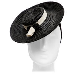 Black Raffia Tilt Hat, Circa: 1930's