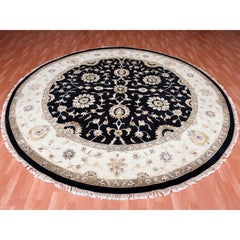 Black Rajasthan Wool and Silk Hand Knotted Round Oriental Rug 10'0" x 10'2"