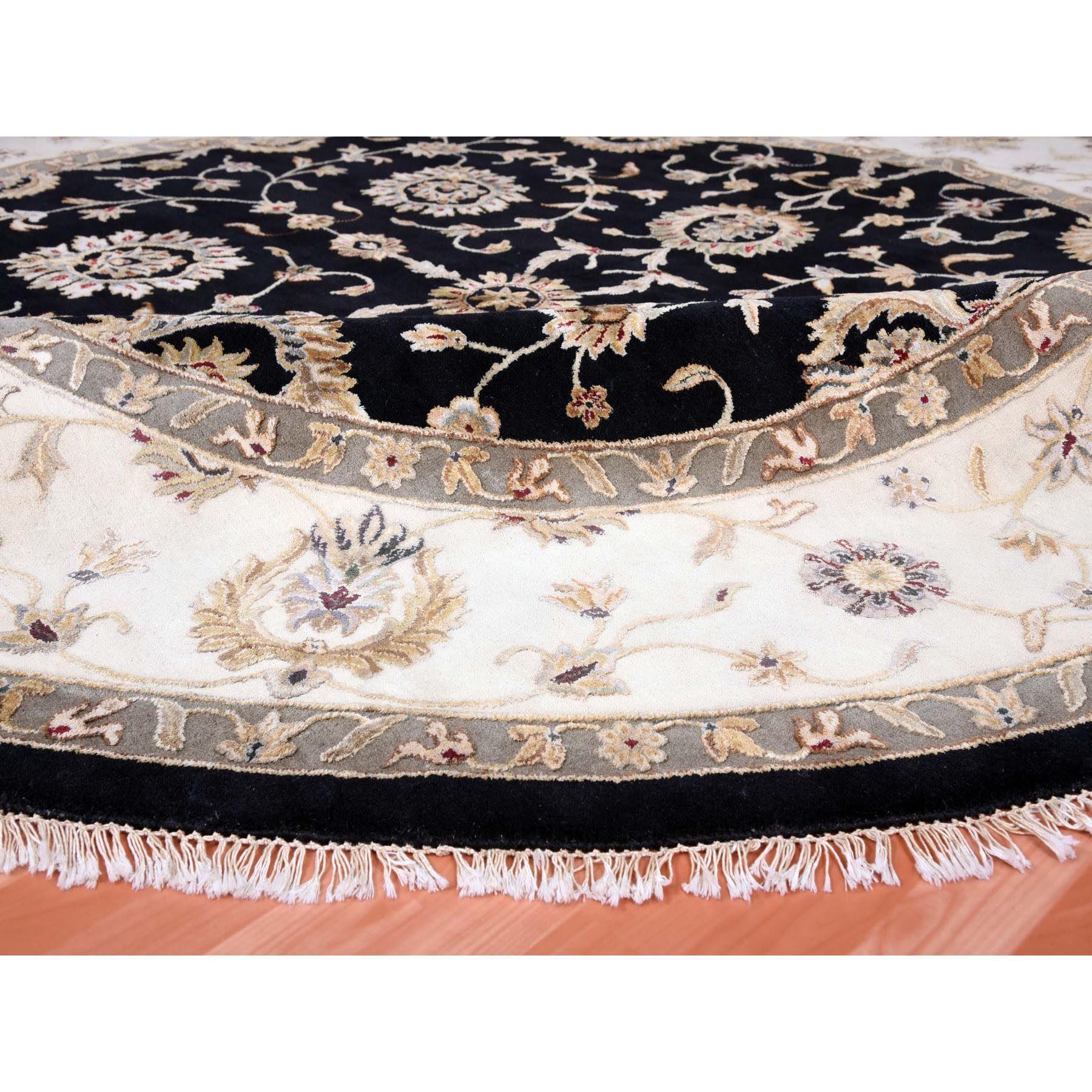 Tappeto orientale rotondo annodato a mano in lana e seta del Rajasthan nero, 10'0