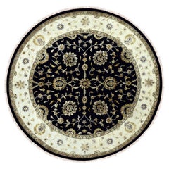 Black Rajasthan Wool and Silk Hand Knotted Round Oriental Rug 10'0" x 10'2"