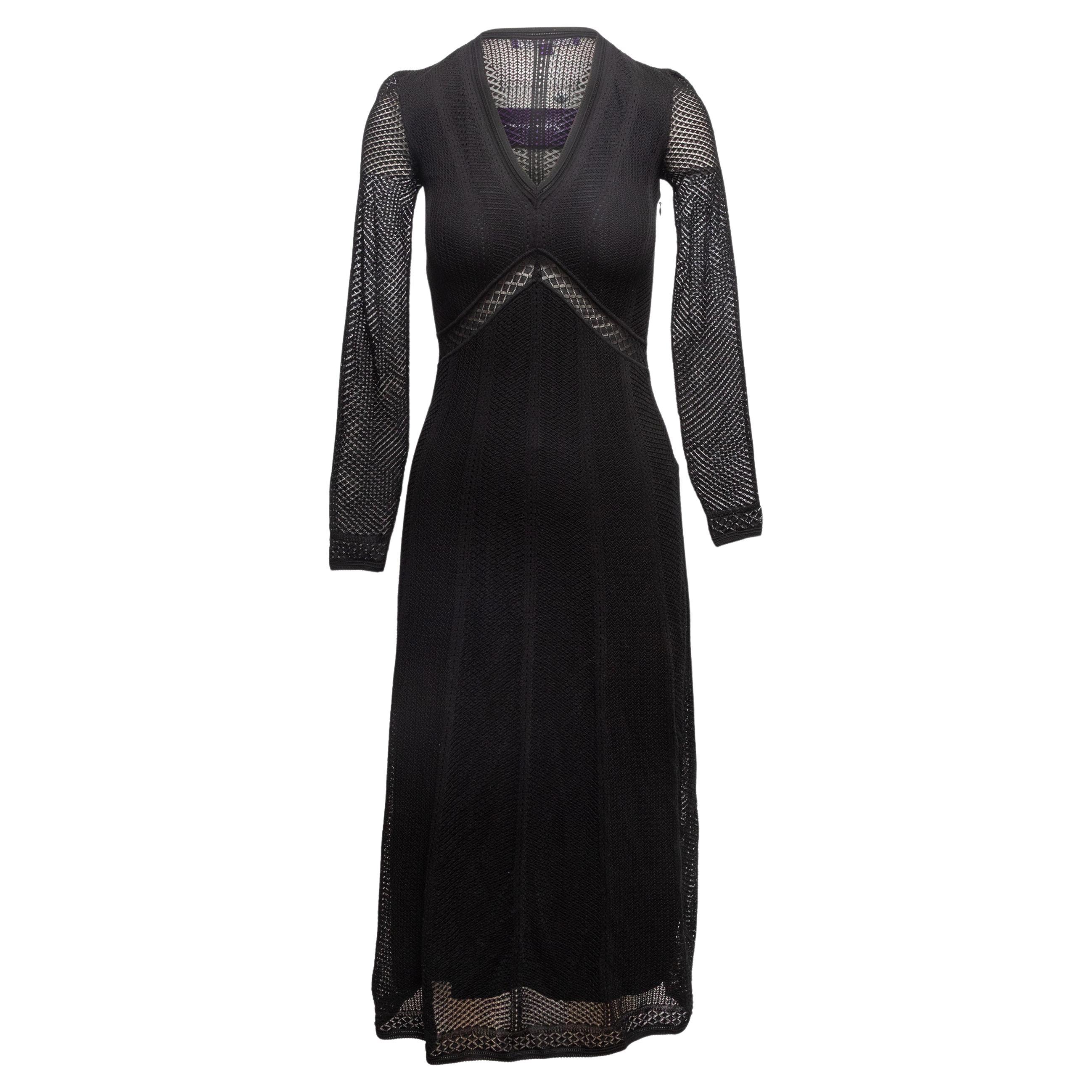 Schwarzes Ralph Lauren Purple Label Seidenmisch-Strickkleid Größe US S