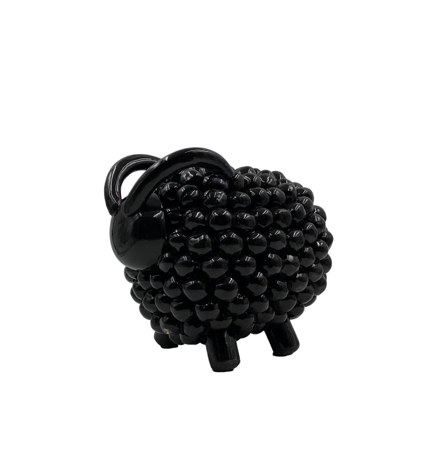 Black ram / sheep ceramic sculpture, Italy 1980s For Sale 5
