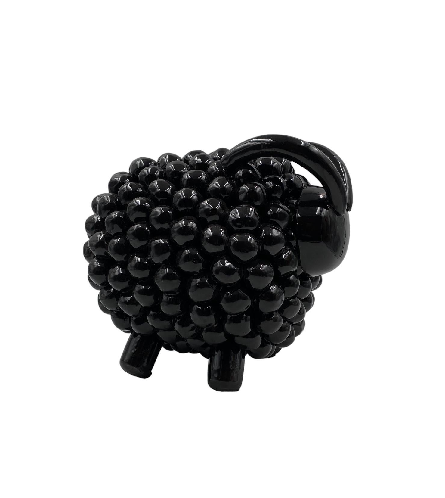 Black ram / sheep ceramic sculpture, Italy 1980s For Sale 6