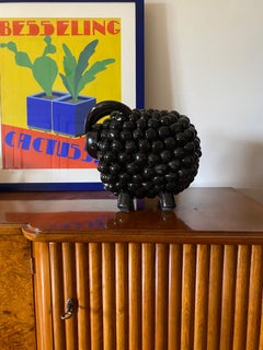 Black ram / sheep ceramic sculpture, Italy 1980s
