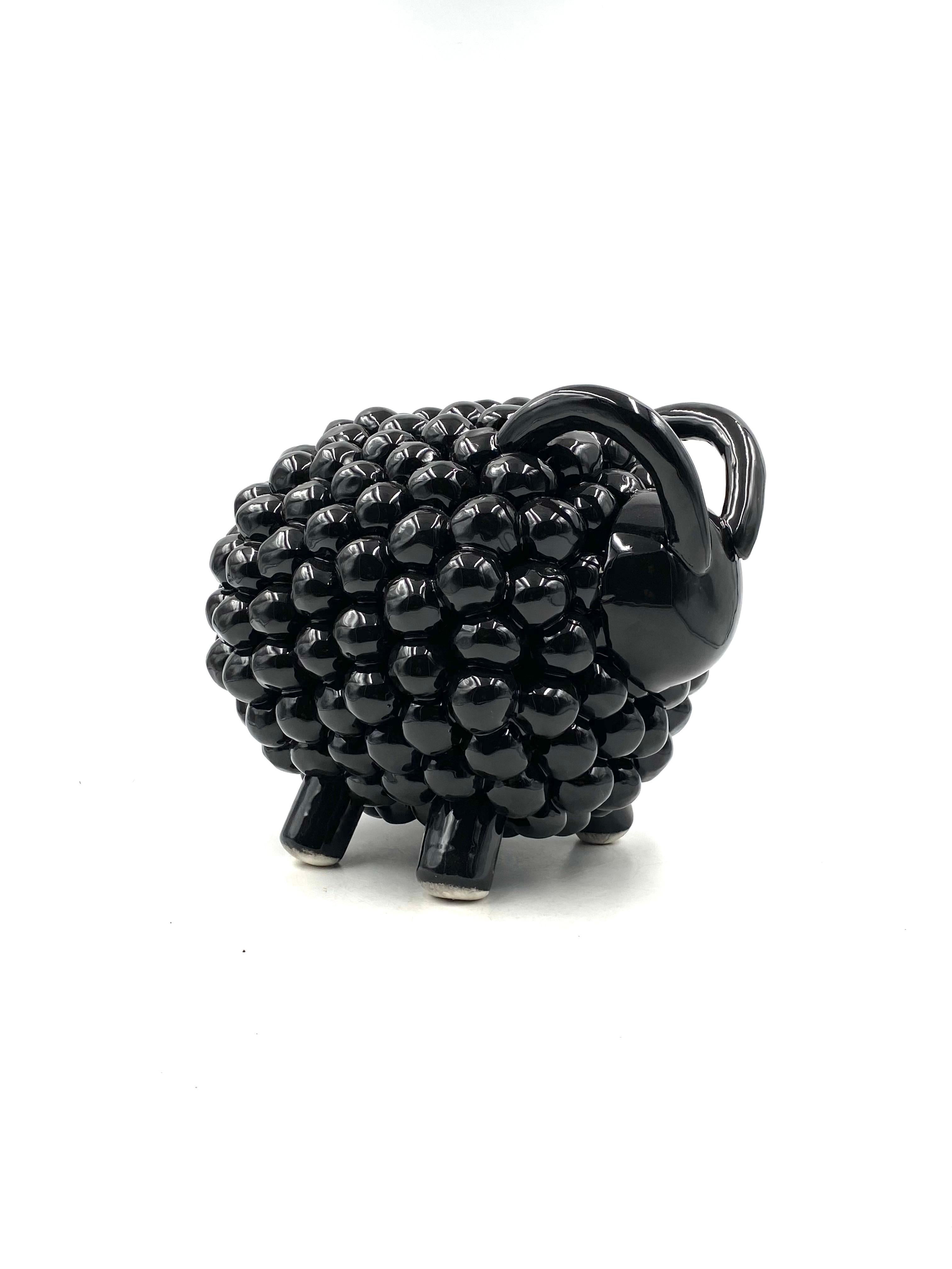 Ceramic Black ram / sheep ceramic sculpture, Italy 1980s For Sale