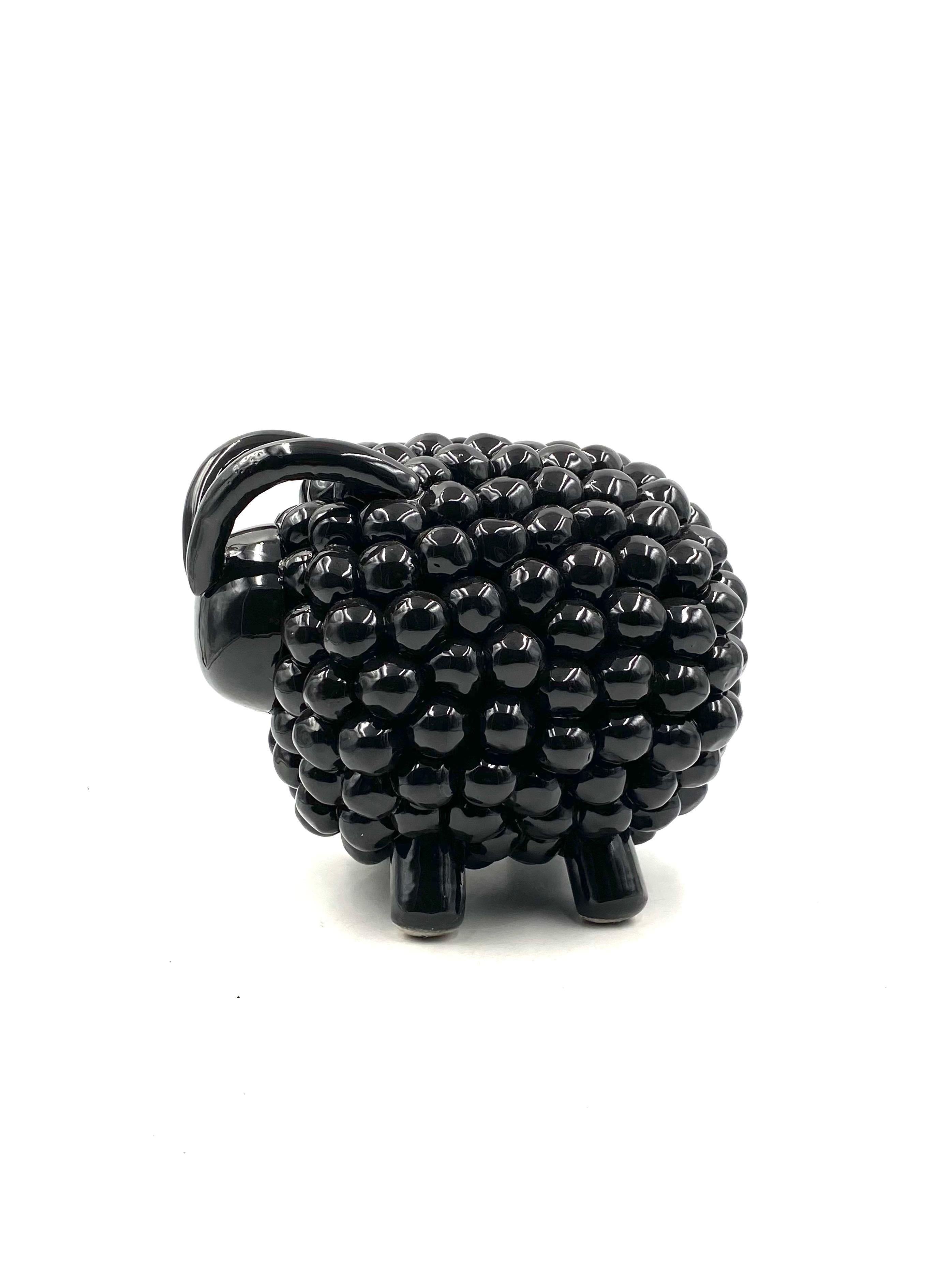 Black ram / sheep ceramic sculpture, Italy 1980s For Sale 2