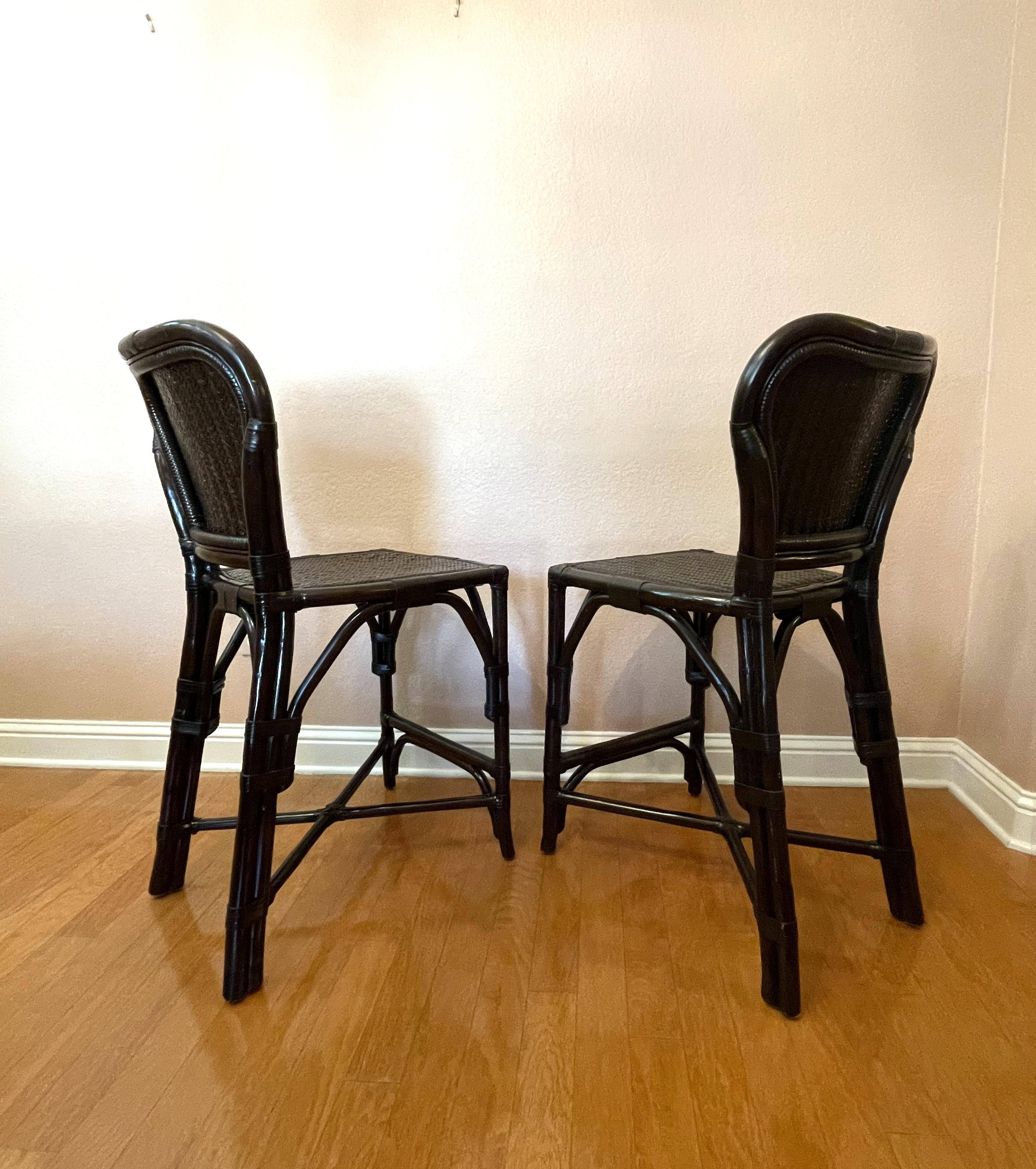 American Black Rattan Bar Chairs For Sale