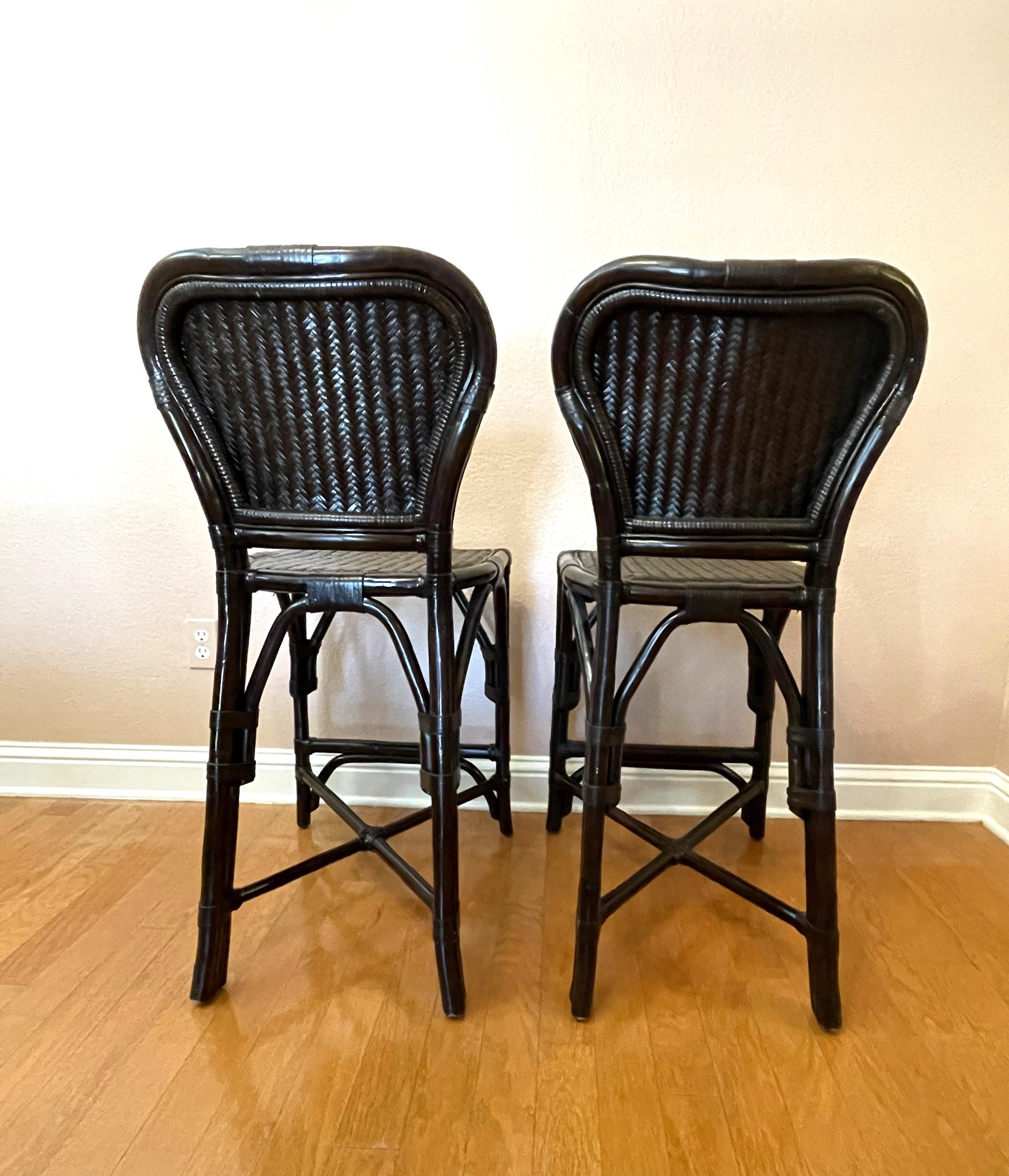 Machine-Made Black Rattan Bar Chairs For Sale