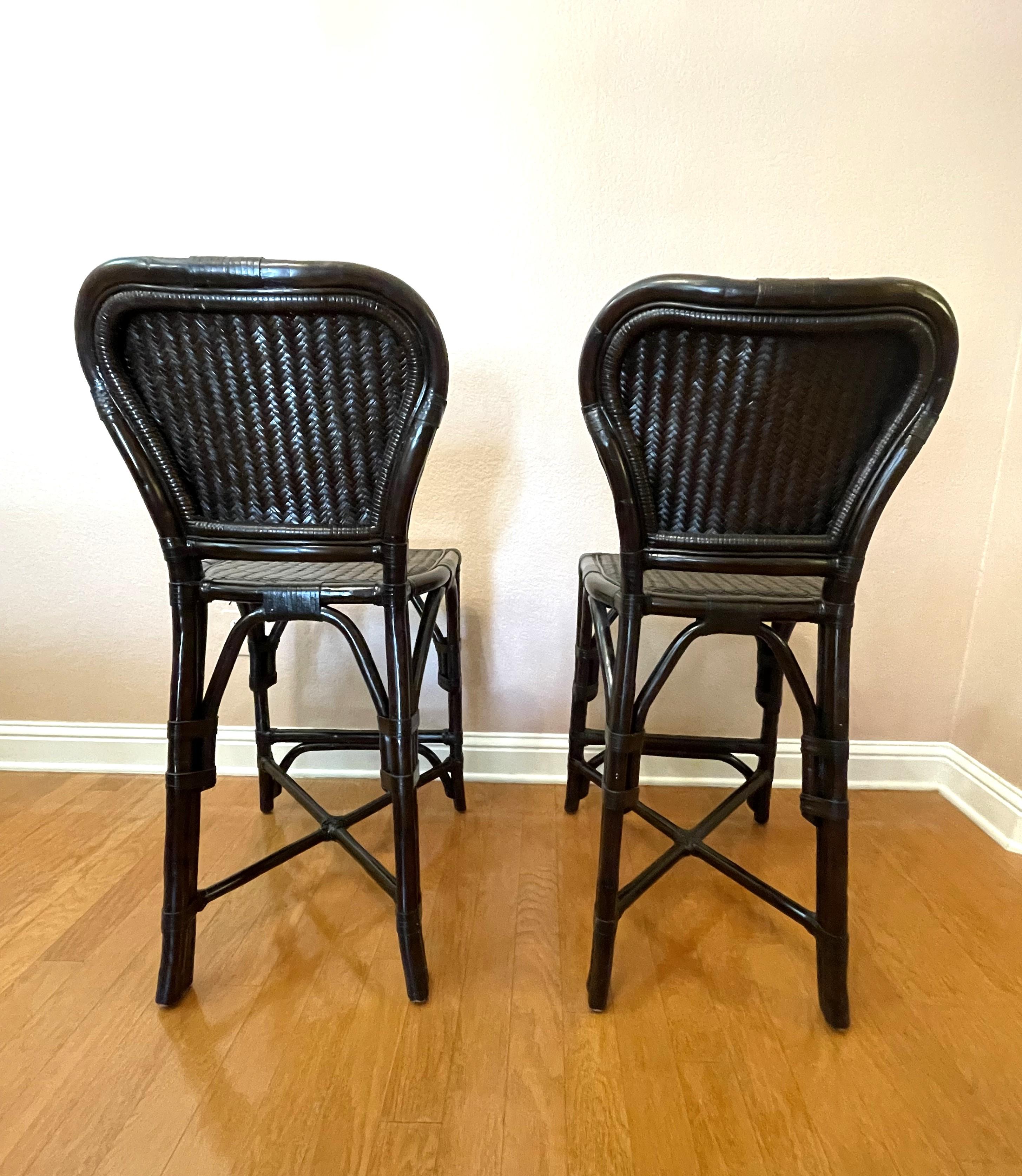 Bamboo Black Rattan Bar Chairs For Sale