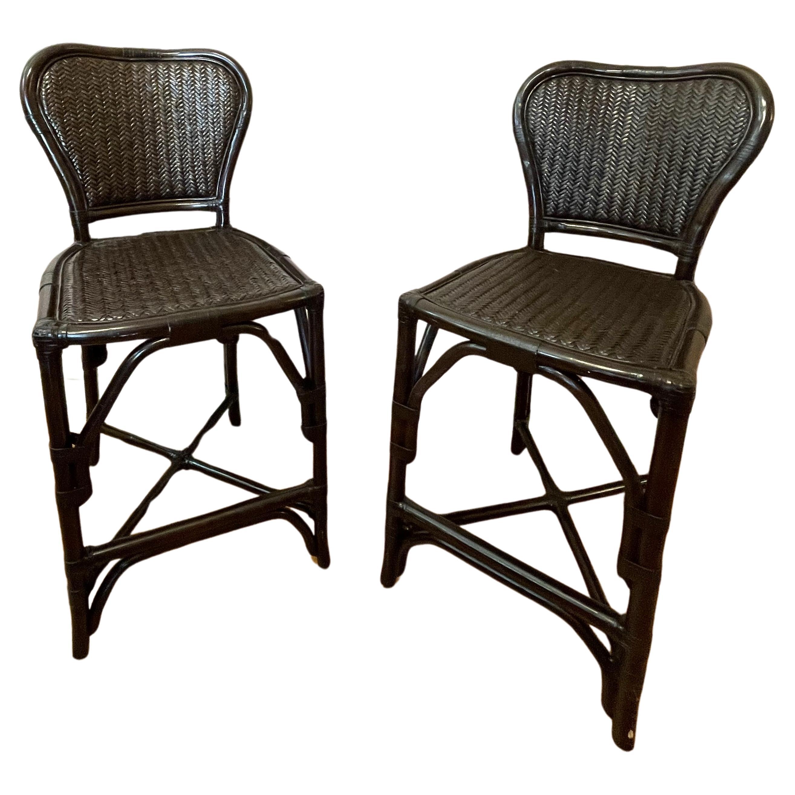 Black Rattan Bar Chairs For Sale