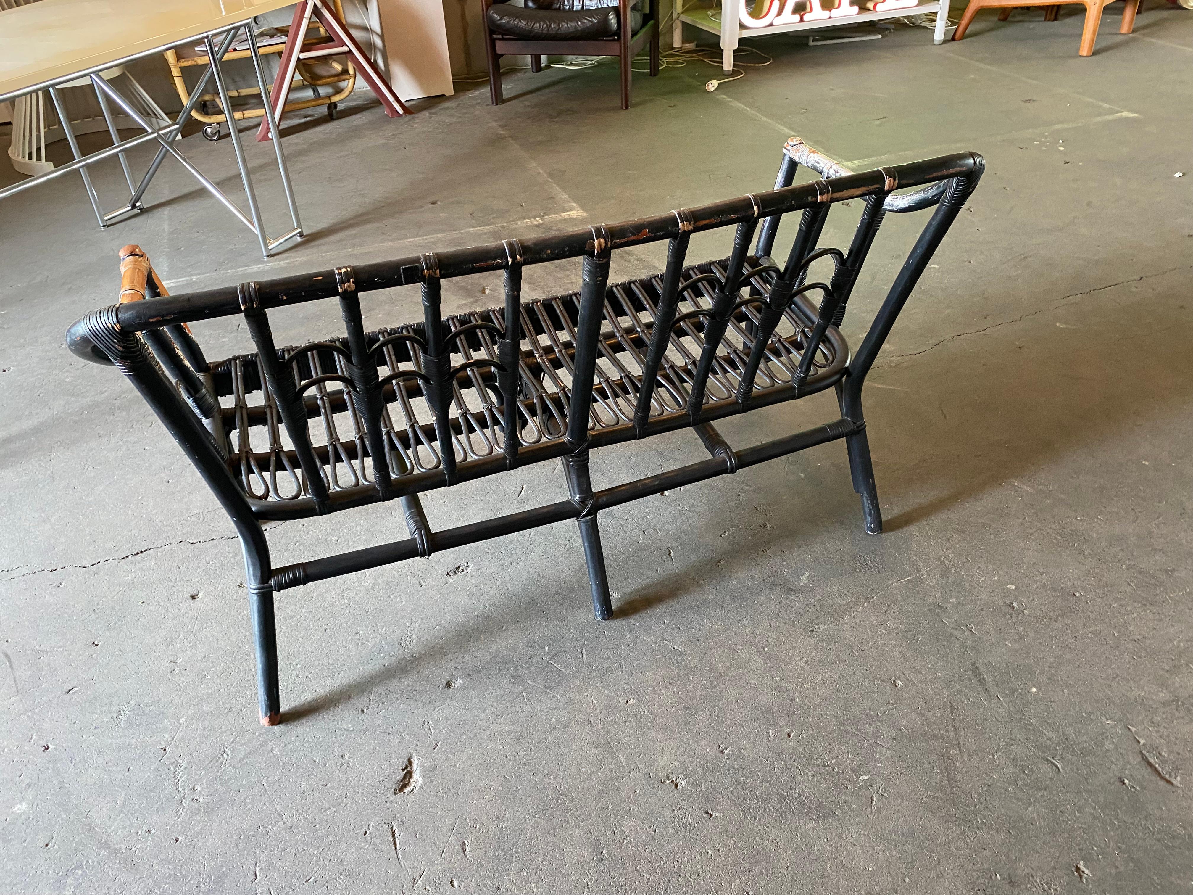 Black Rattan Bench, 2 Persons, Boho Style For Sale 7