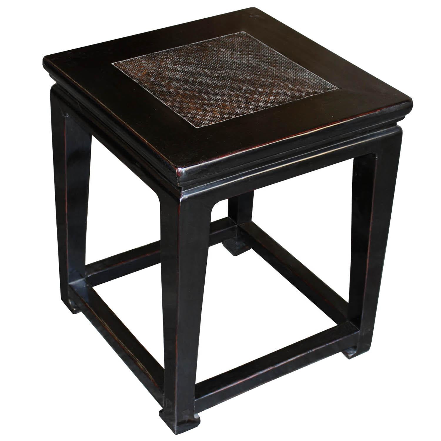 Black Rattan Top Side Table In Good Condition In San Francisco, CA