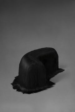 Black Raw Bench with Furry Goatskin Offcuts by Atelier V&F