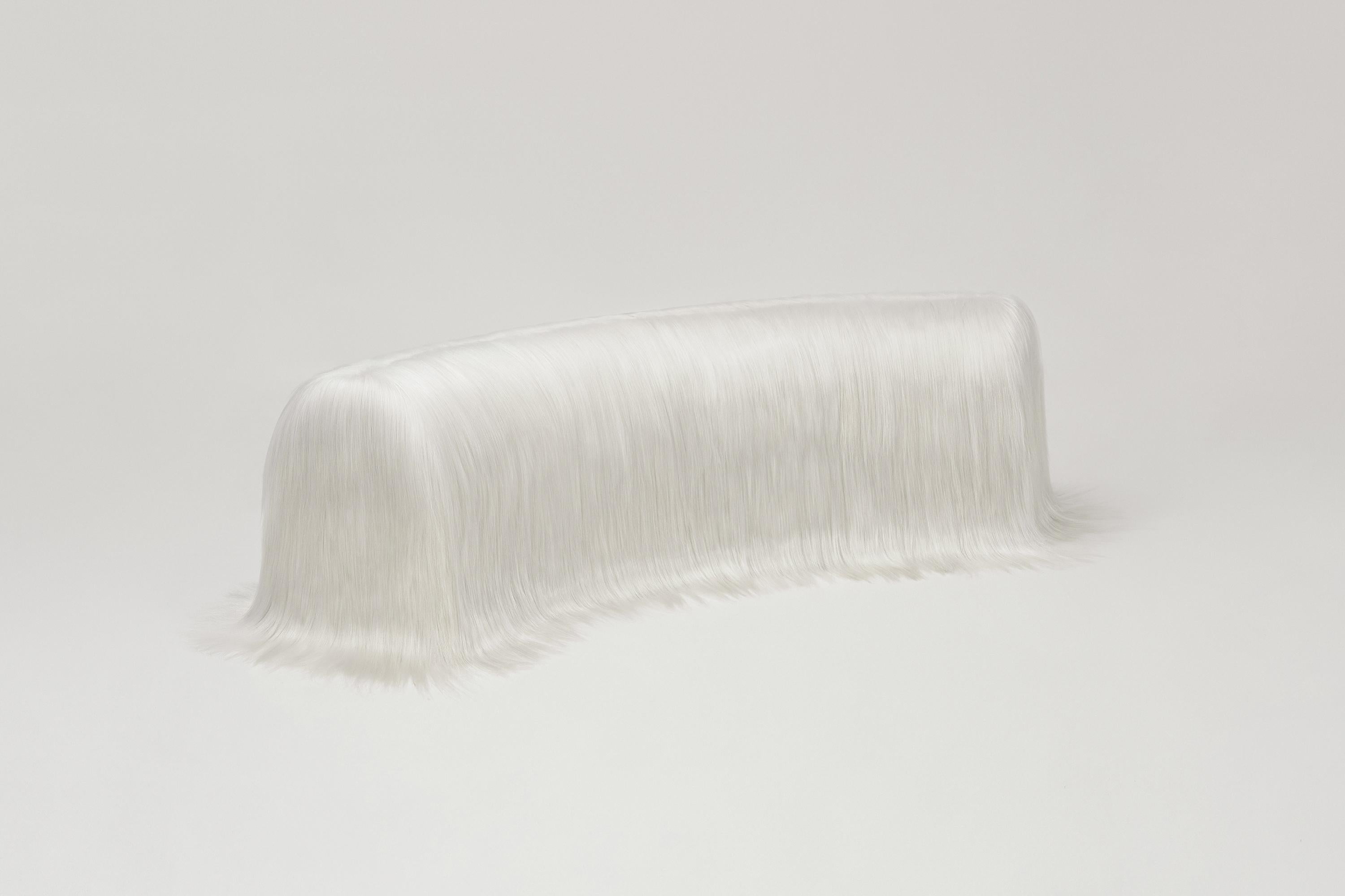 European White Raw Bench with Furry Goatskin Offcuts by Atelier V&F For Sale