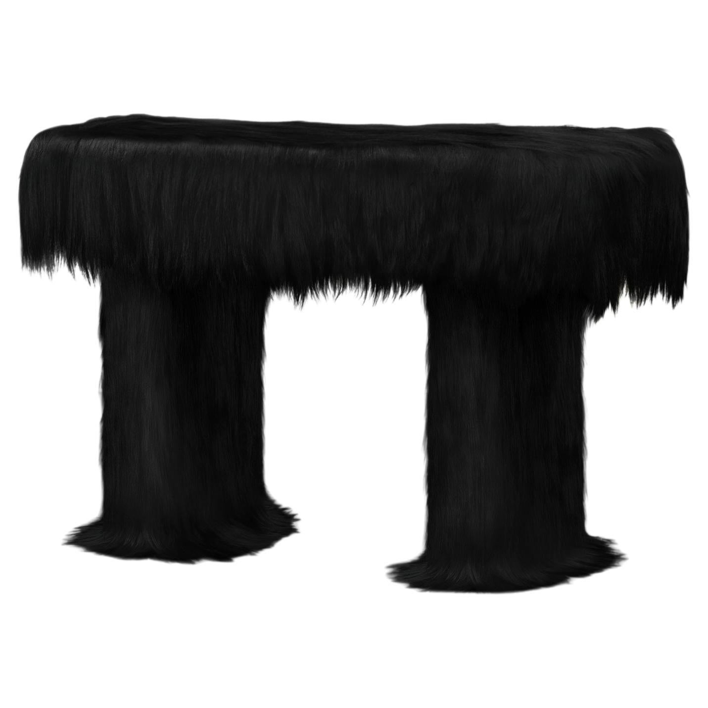 Black Raw Console with Furry Goatskin Offcuts by Atelier V&F For Sale