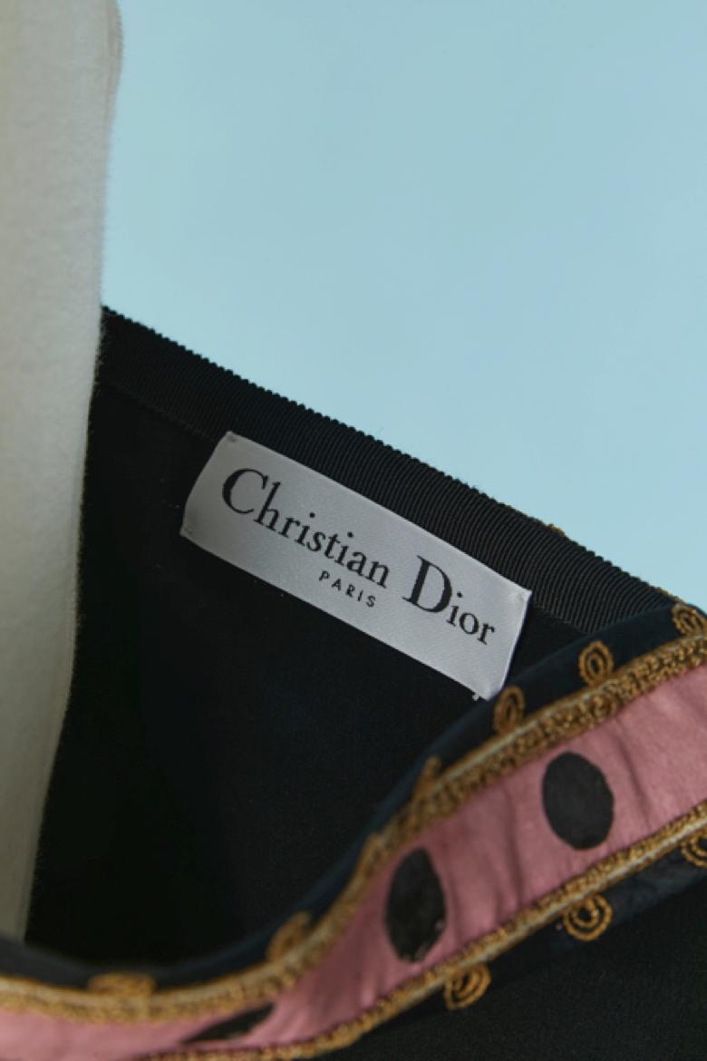 Abito nero in seta grezza con applicazioni CHRISTIAN DIOR in vendita 5