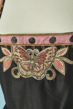 Black raw silk dress with appliqué CHRISTIAN DIOR