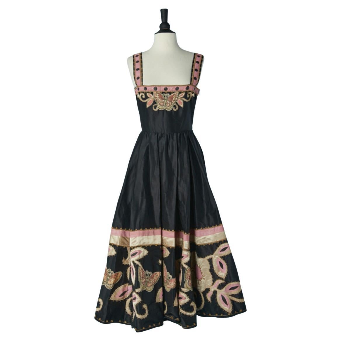 Schwarzes Kleid aus Rohseide mit Applikationen CHRISTIAN DIOR