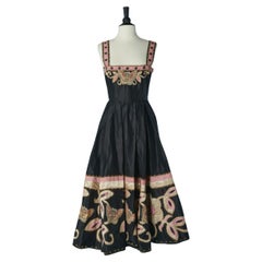 Black raw silk dress with appliqué CHRISTIAN DIOR