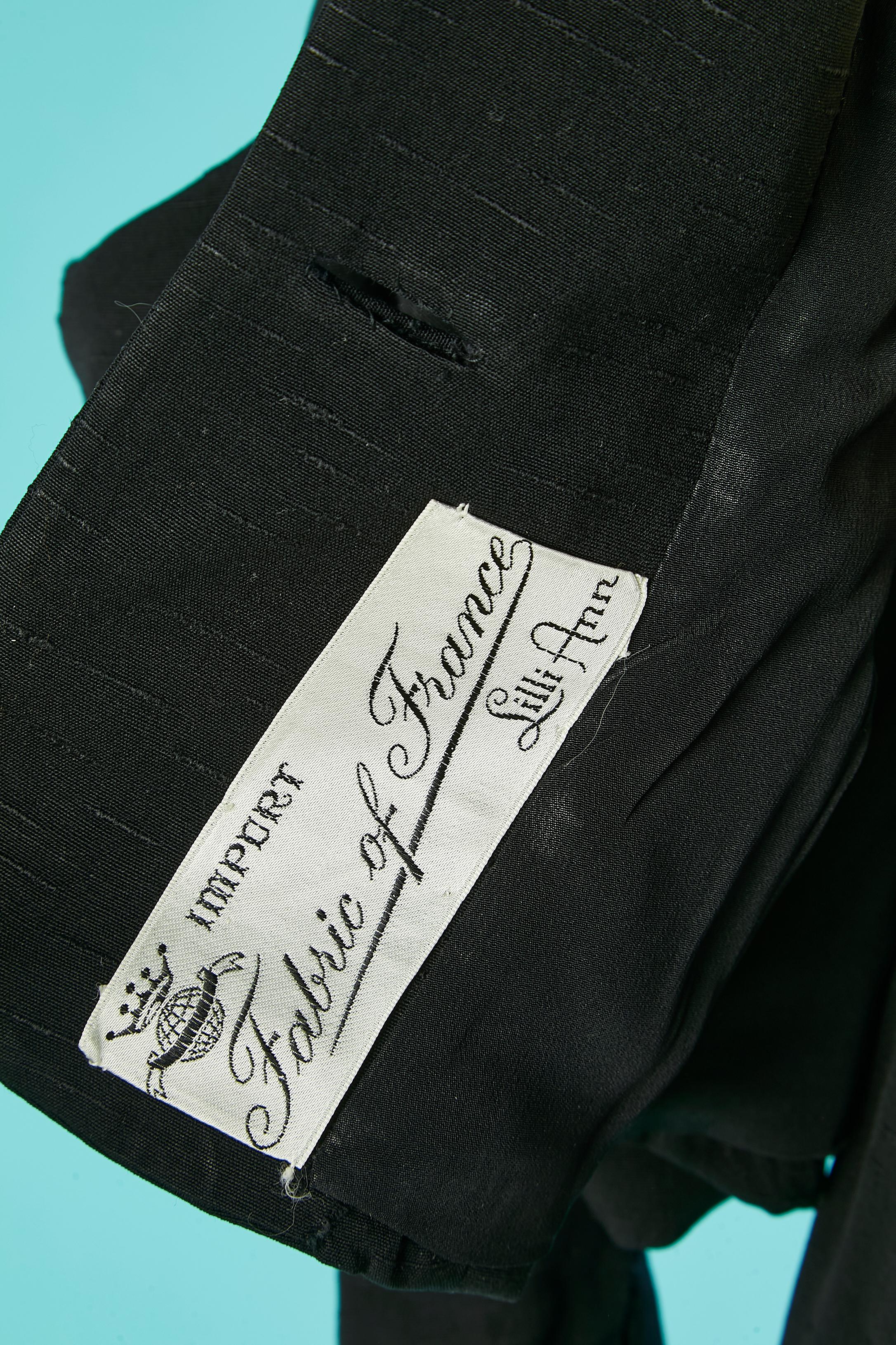 Black raw silk skirt-suit with beadwork and bubbling sleeves Lilli Ann For Sale 5