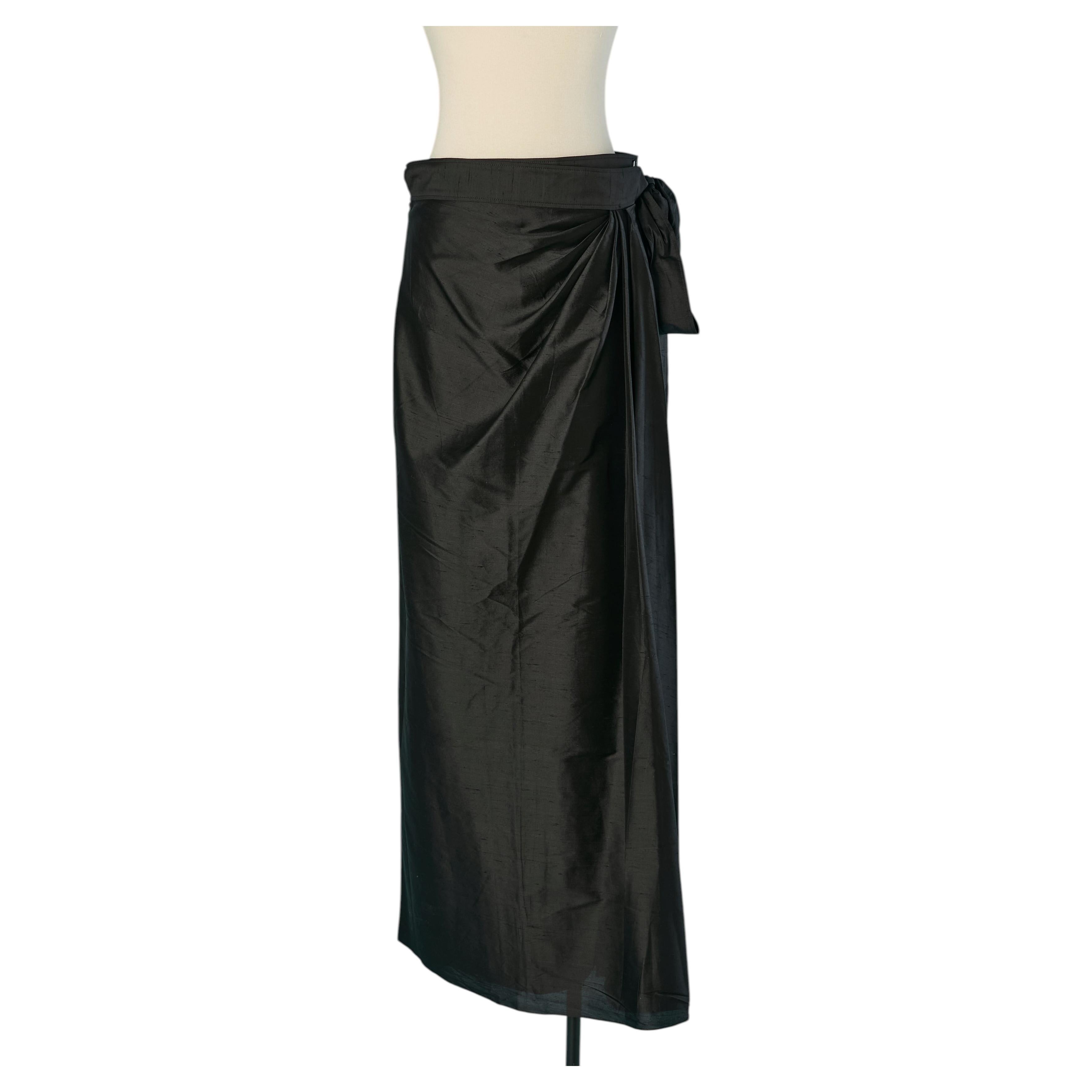 Falda plisada envuelta en seda cruda negra CHRISTIAN DIOR