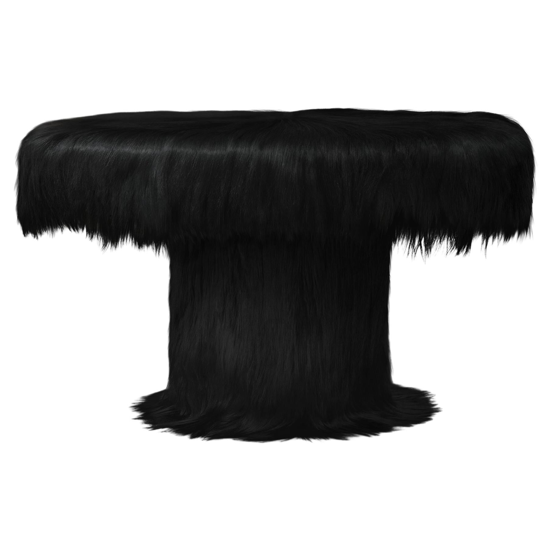 Black Raw Table with Furry Goatskin Offcuts by Atelier V&F For Sale