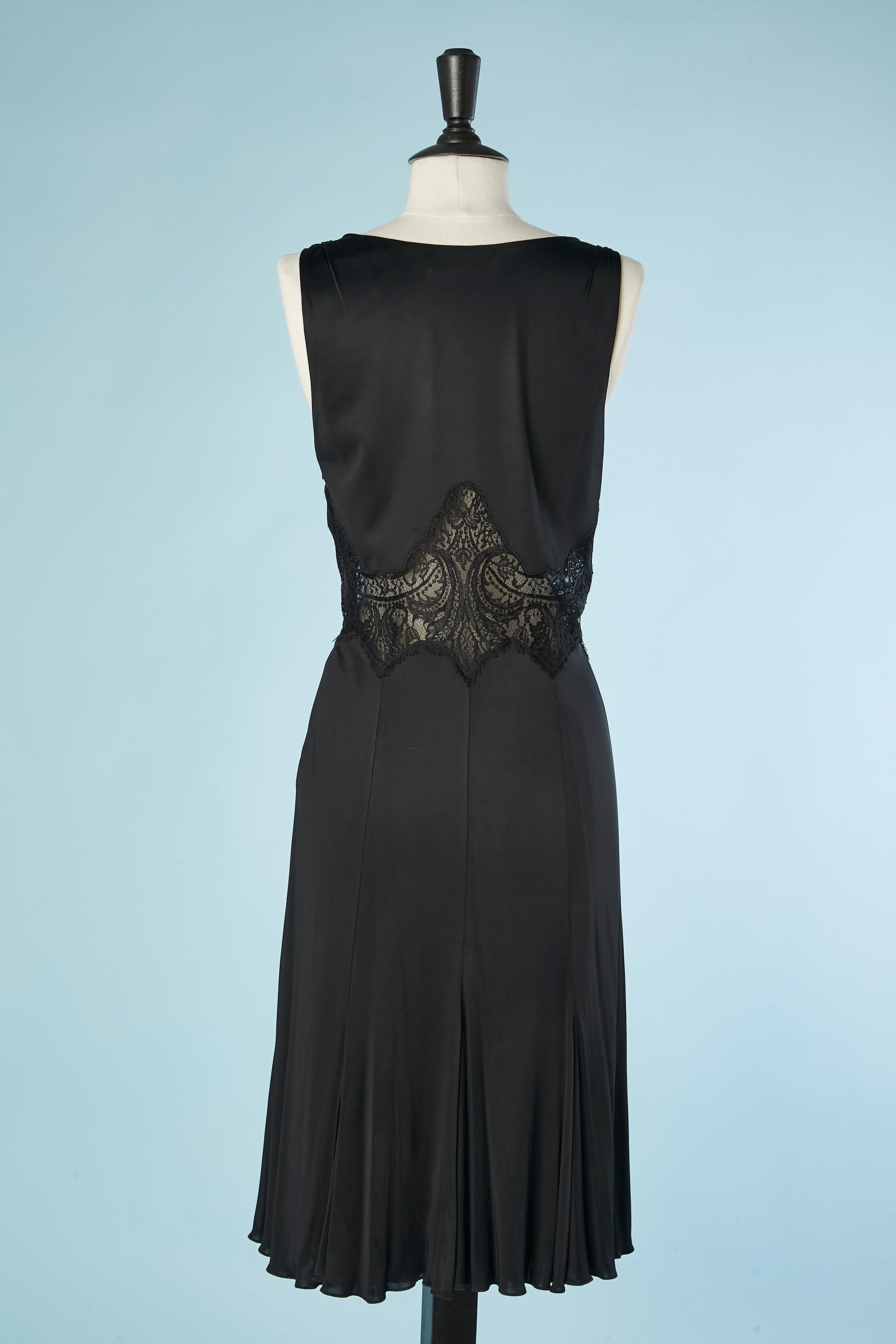 Women's Black rayon cocktail dress with black see-through lace on the waist Versace  For Sale