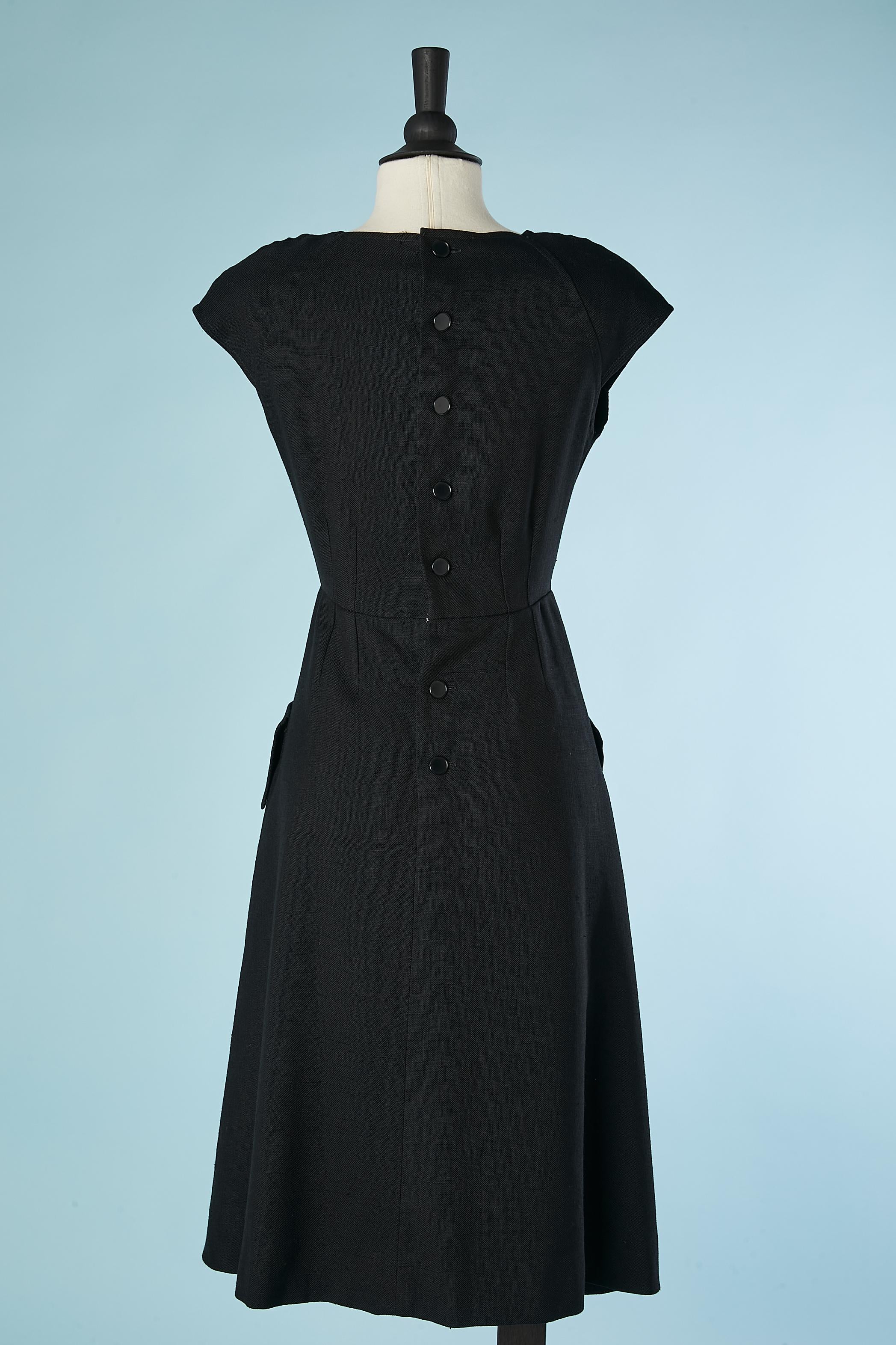 Black rayon cocktail dress with bow and bow on pockets Nina Ricci Boutique  For Sale 1