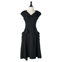 Retro Black rayon cocktail dress with bow and bow on pockets Nina Ricci Boutique 