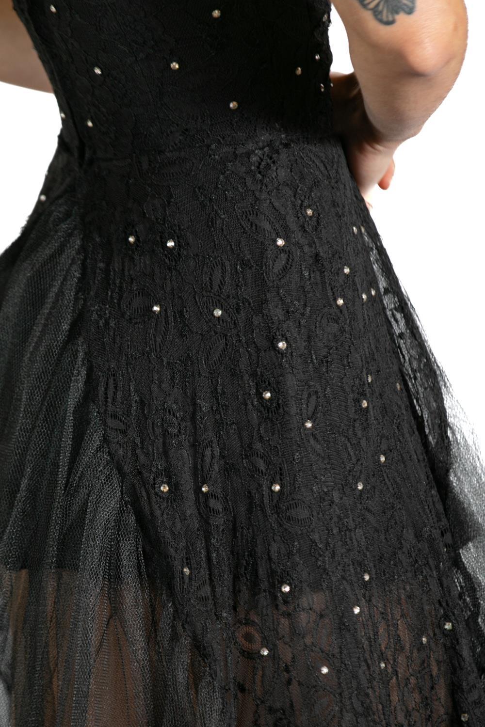 Black Rayon Embroidered Tulle Strapless Long Layered Dress For Sale 6