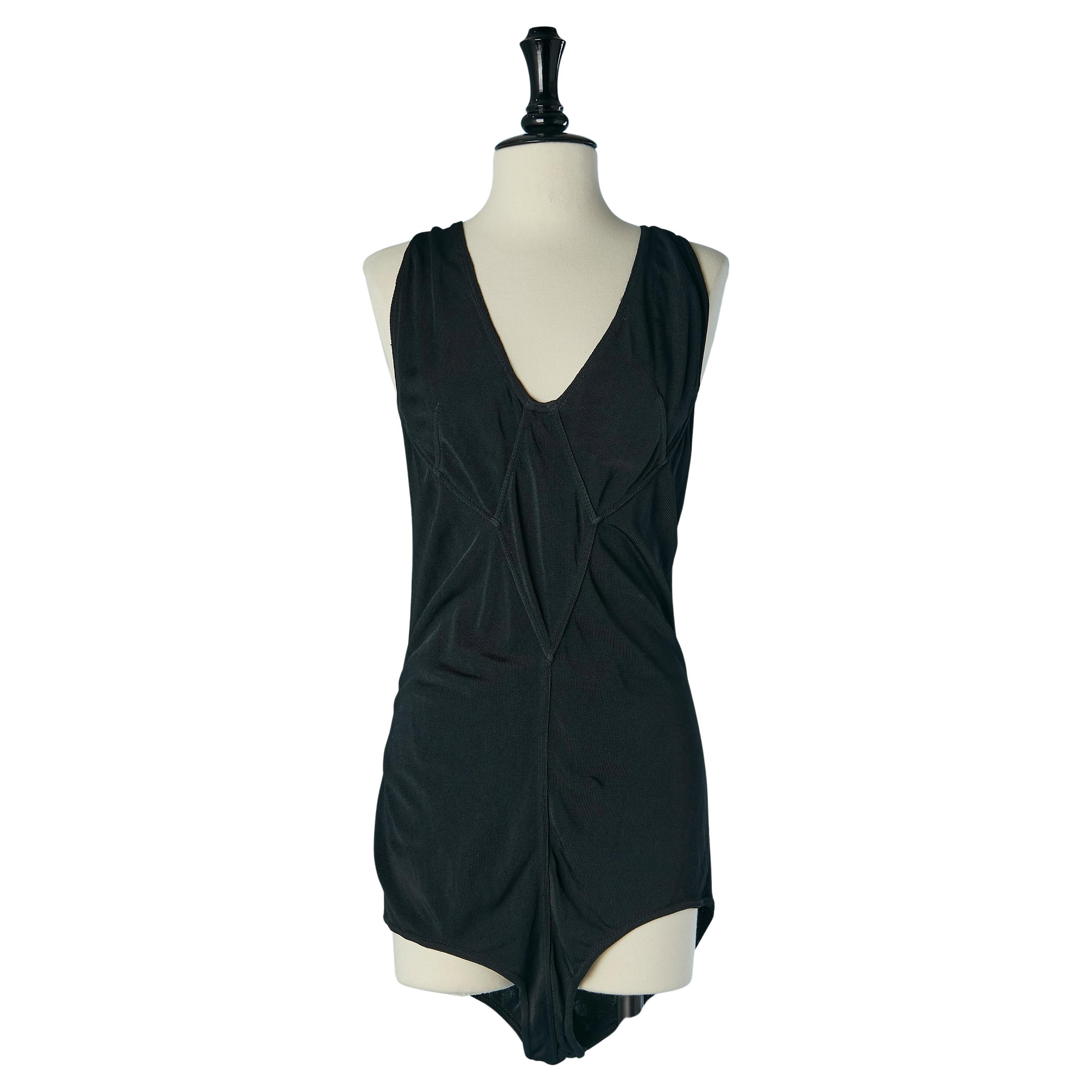 Black rayon jersey bodysuit ALAIA For Sale