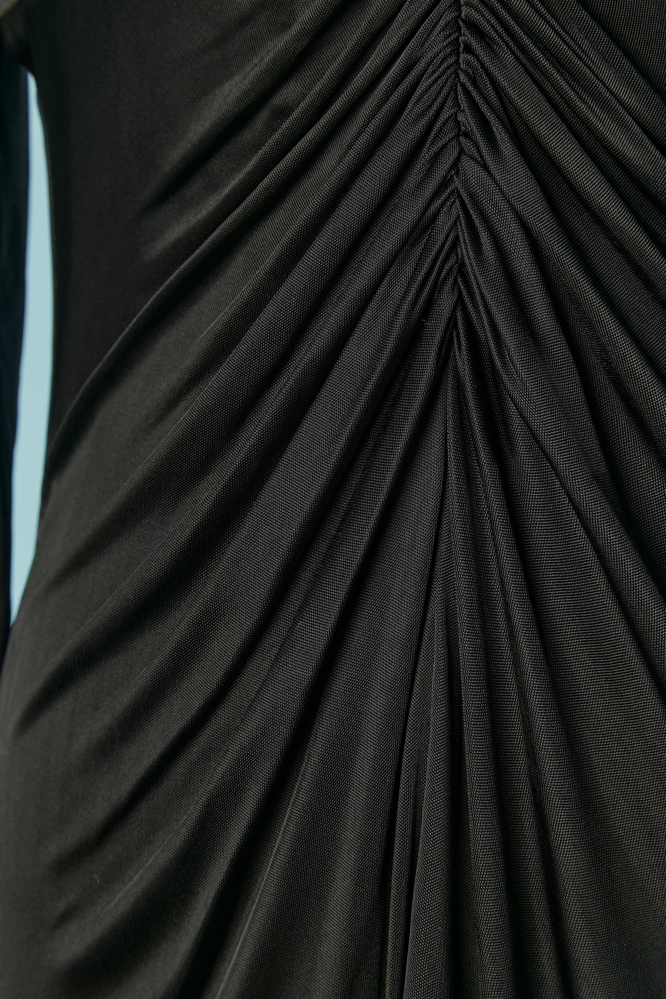 Black rayon jersey cocktail dress draped on the front VERSACE In Excellent Condition For Sale In Saint-Ouen-Sur-Seine, FR