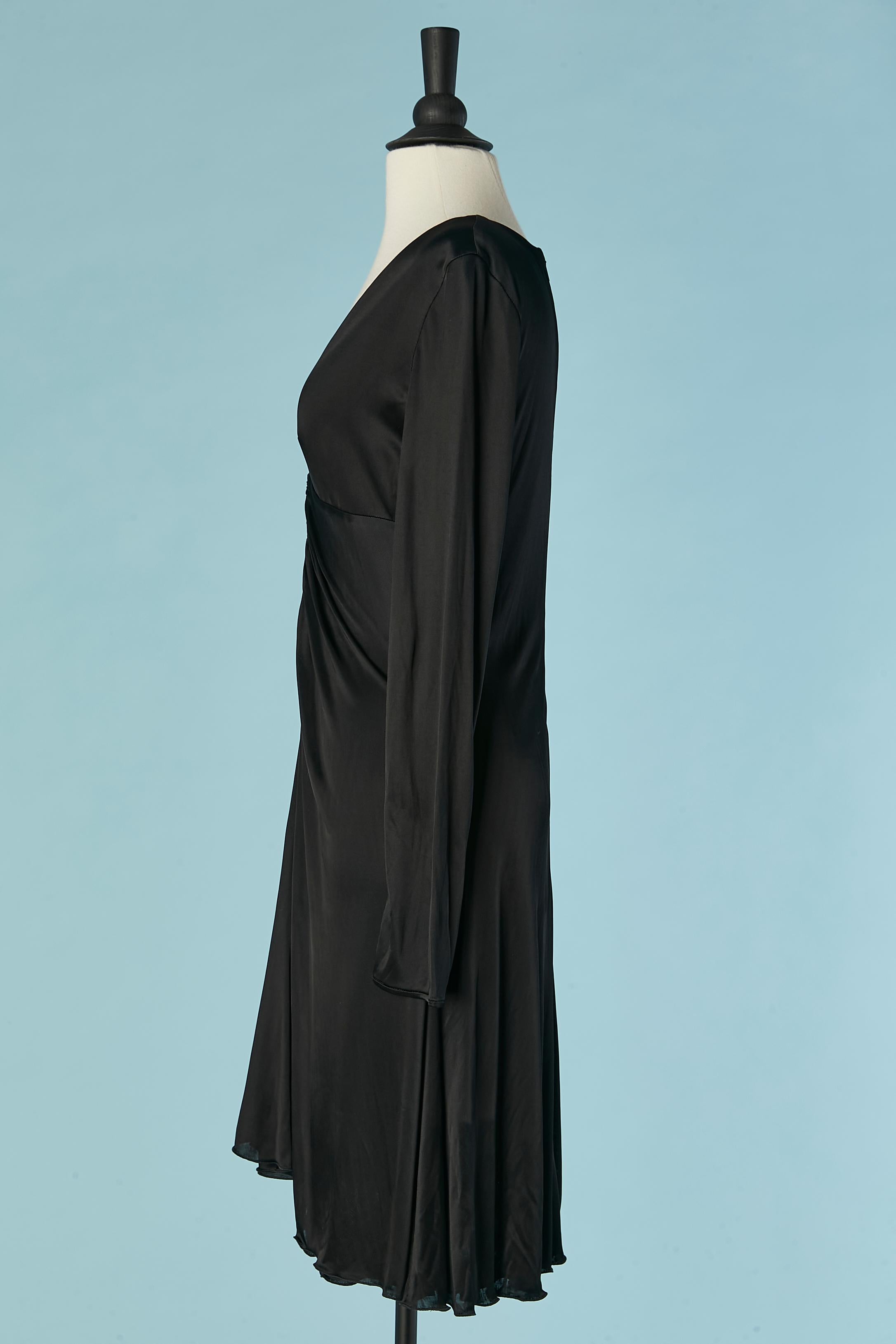 Women's Black rayon jersey cocktail dress draped on the front VERSACE For Sale