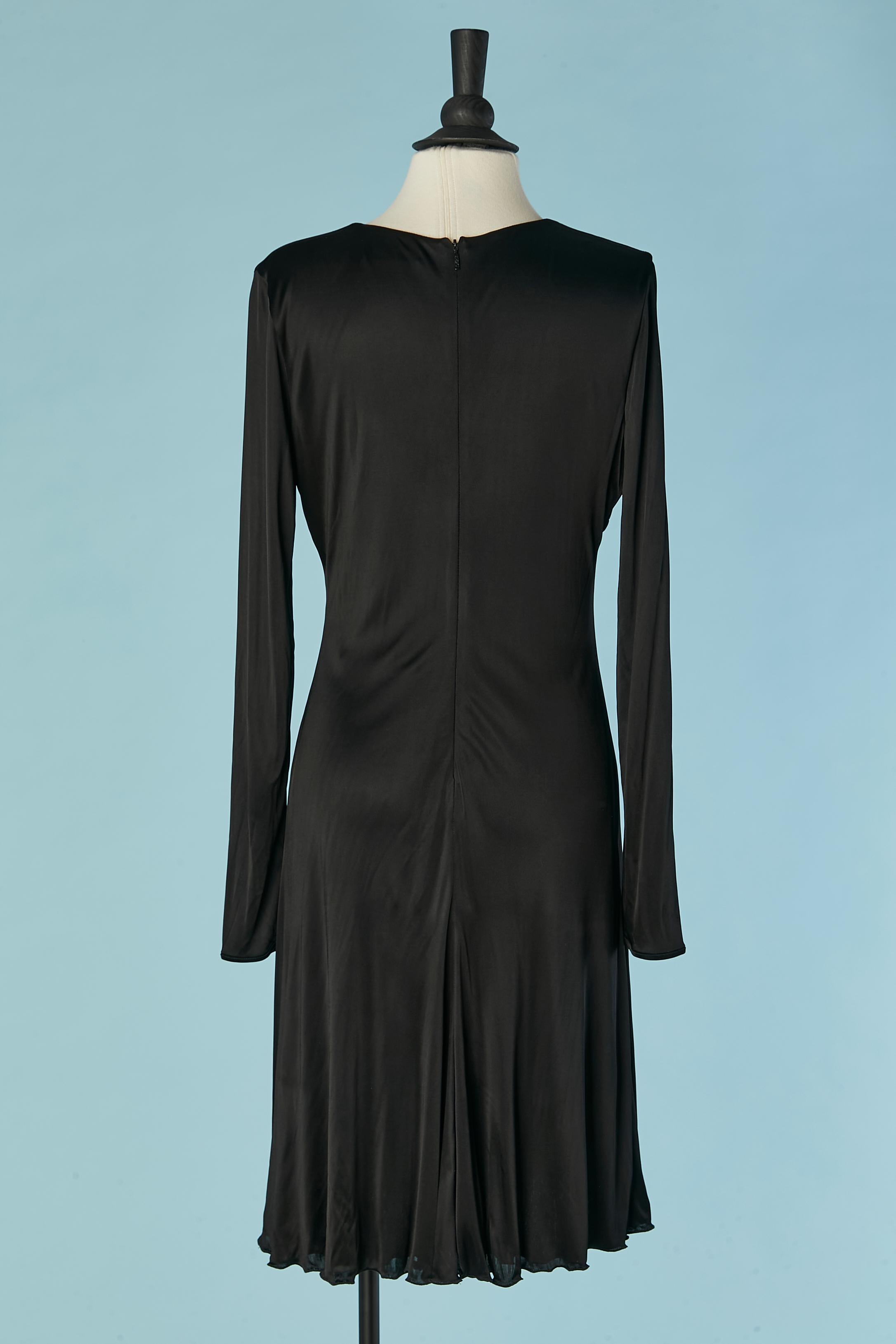 Black rayon jersey cocktail dress draped on the front VERSACE For Sale 1