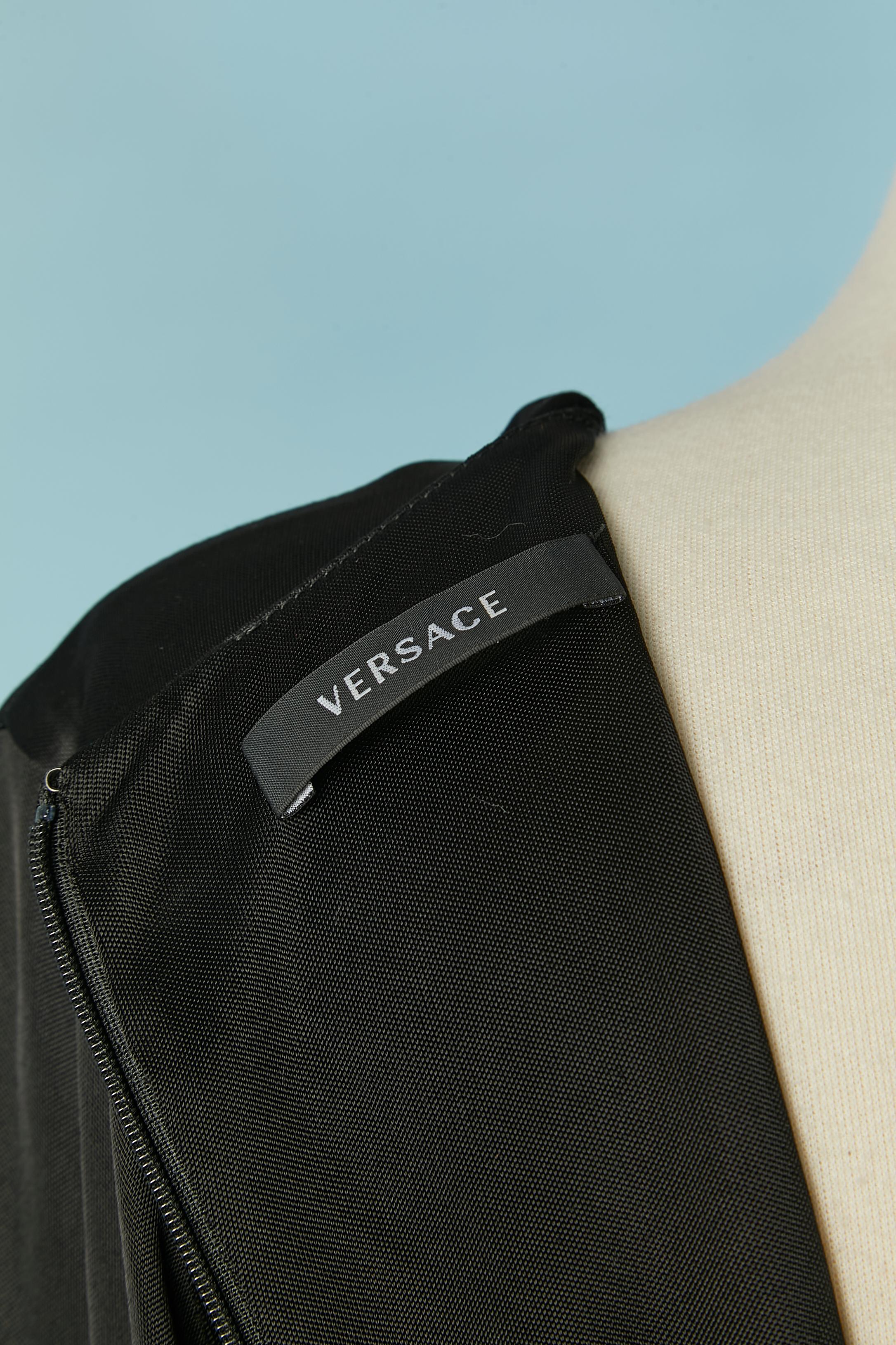 Black rayon jersey cocktail dress draped on the front VERSACE For Sale 3