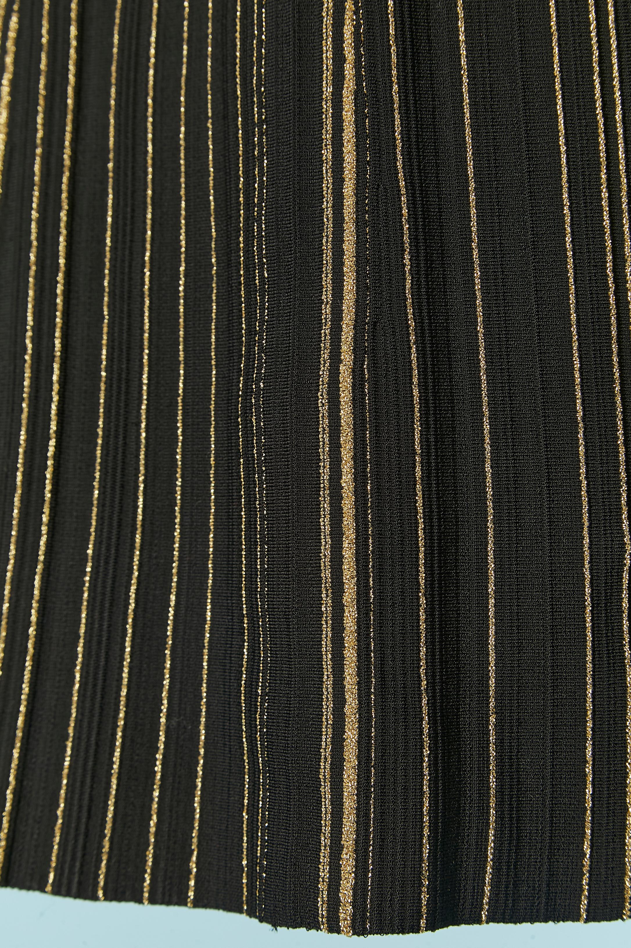 Women's Black rayon jersey sleeveless cocktail dress with gold lurex lines ALAIA NEW For Sale