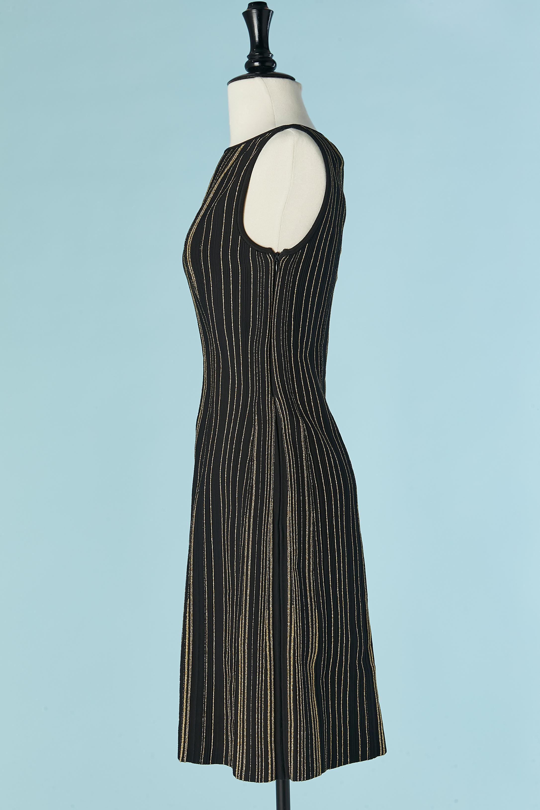 Black rayon jersey sleeveless cocktail dress with gold lurex lines ALAIA NEW For Sale 1