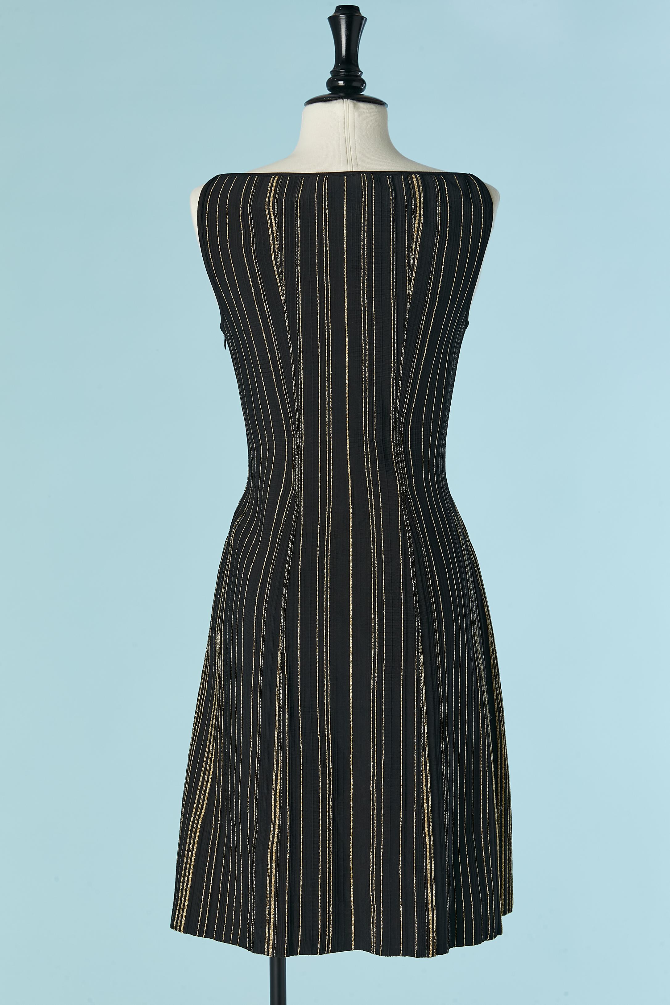 Black rayon jersey sleeveless cocktail dress with gold lurex lines ALAIA NEW For Sale 2