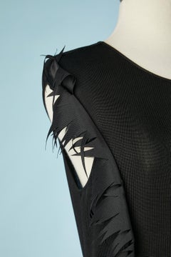 Black rayon knit cocktail dress with black satin flame Thierry Mugler Couture