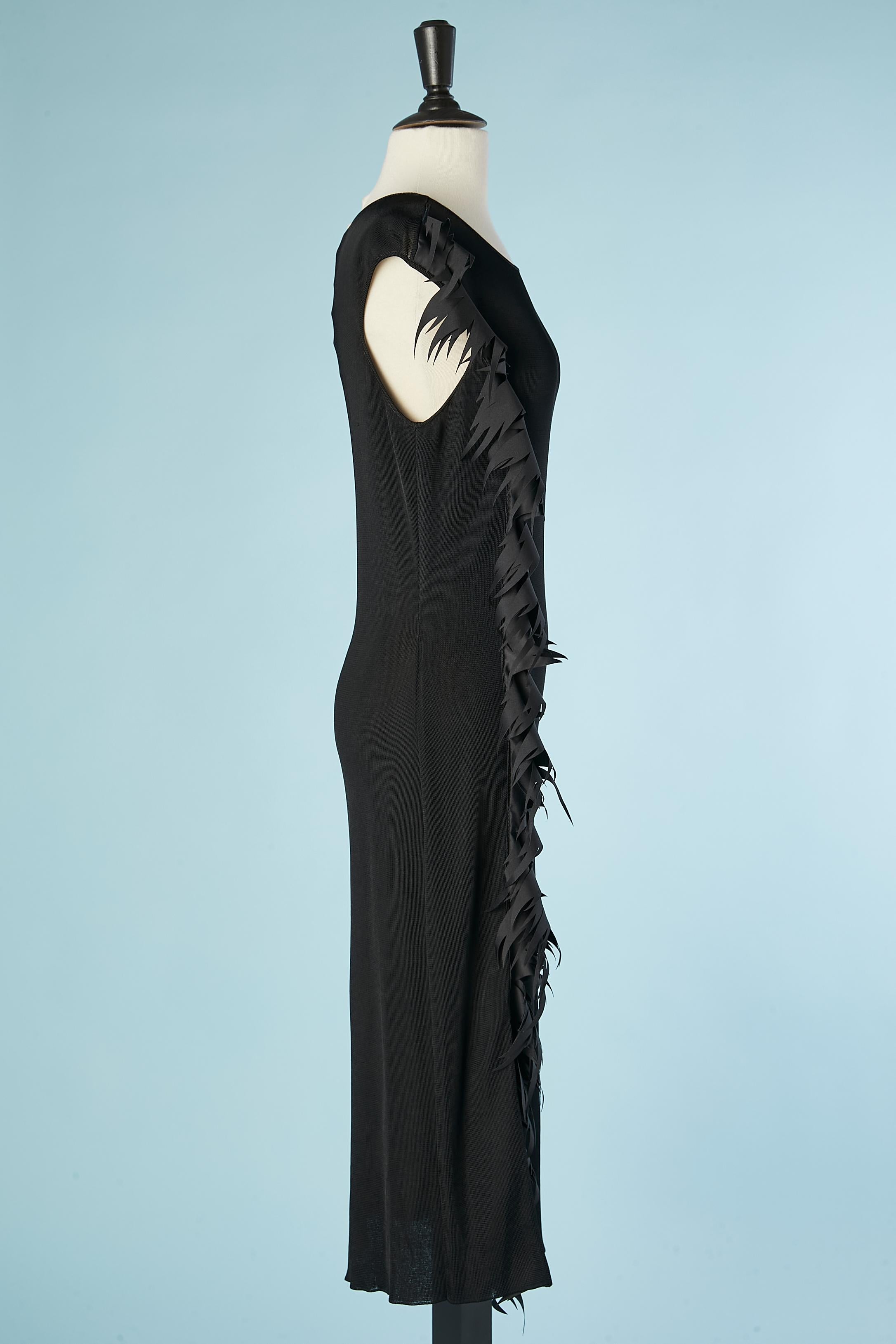 Thierry Mugler Couture - Robe de cocktail en maille de rayonne noire à flamme en satin noir  en vente 1