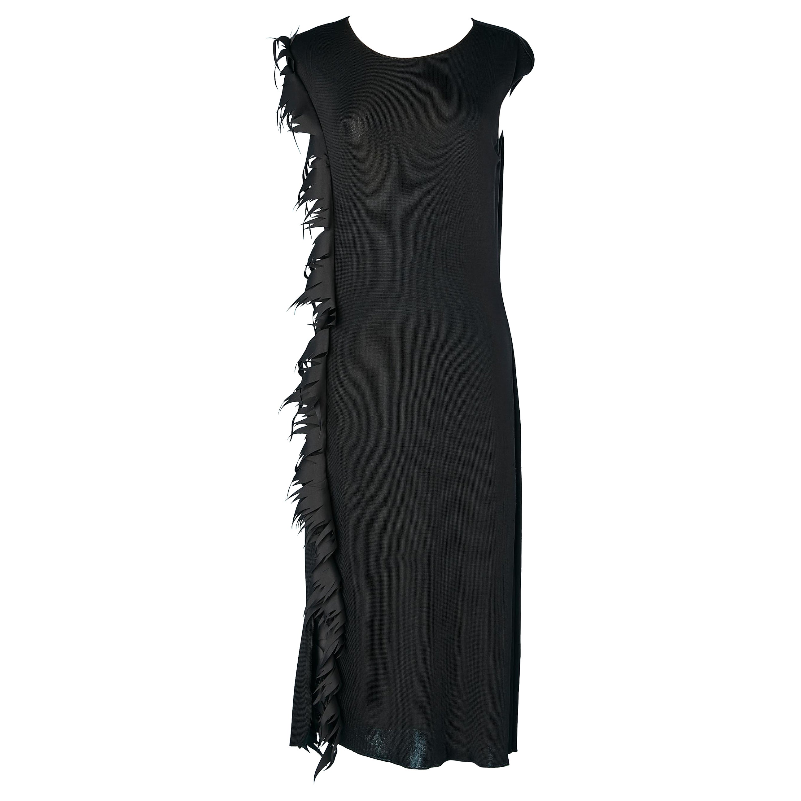 Schwarzes Cocktailkleid aus Viskose-Strick mit schwarzer Satin-Flammen von Thierry Mugler Couture