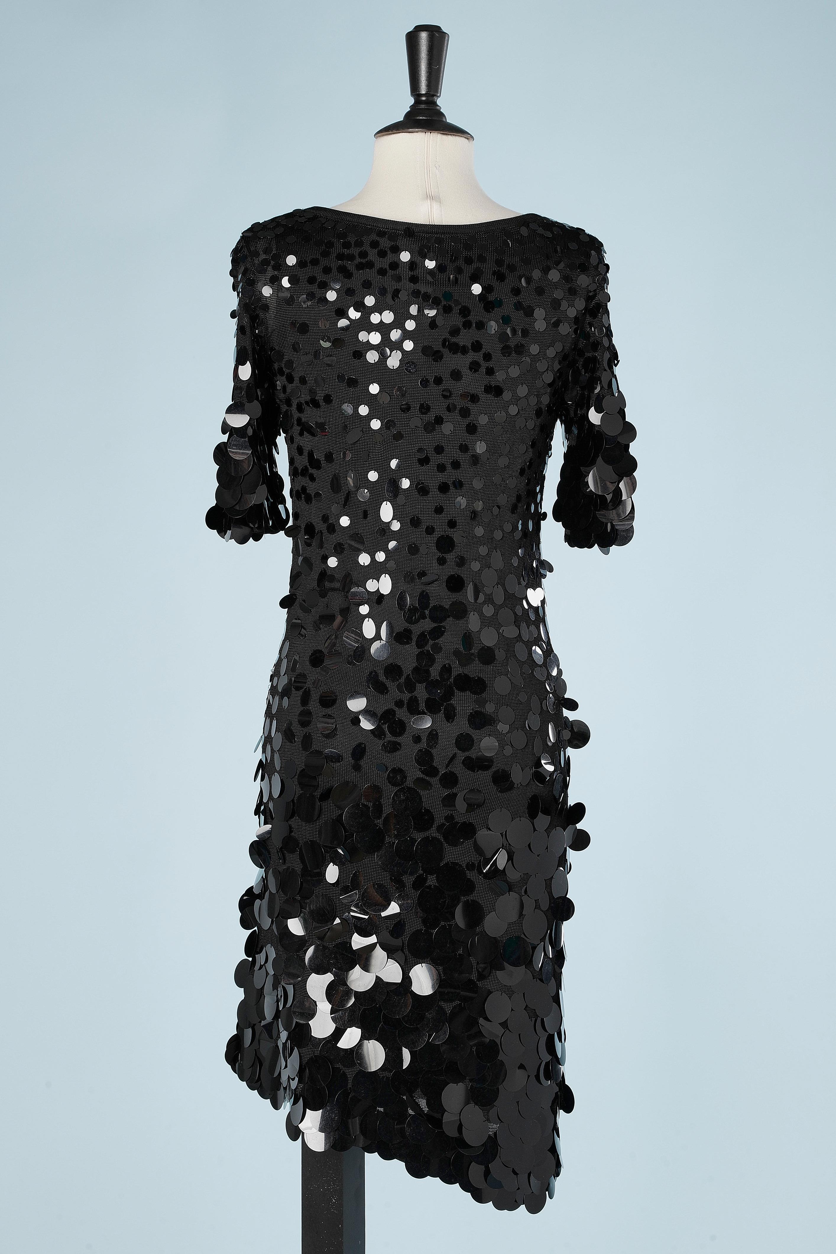 Women's Black rayon knit dress covered with black PVC sequins  For Sale