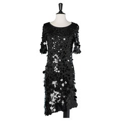 Black rayon knit dress covered with black PVC sequins 