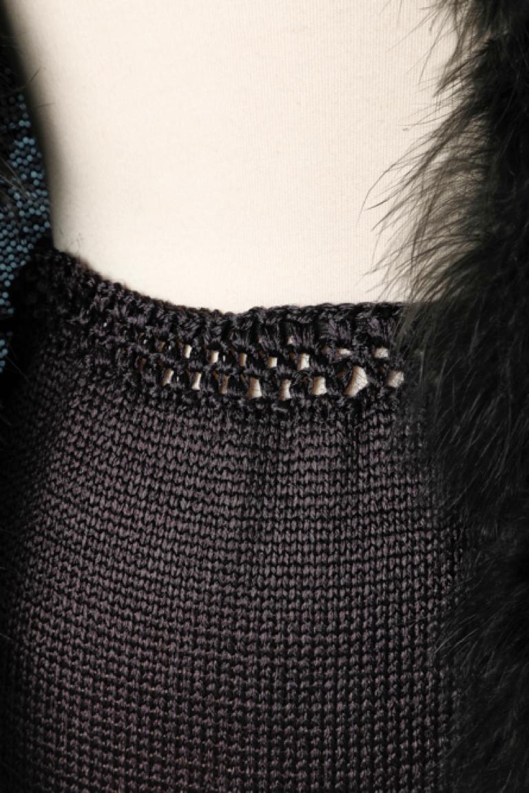 Women's  Black rayon knit ensemble with feathers edge Loris Azzaro  For Sale