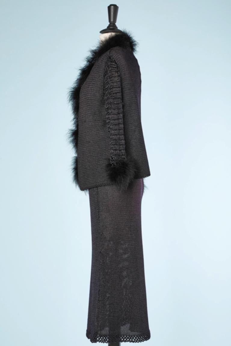  Black rayon knit ensemble with feathers edge Loris Azzaro  For Sale 1