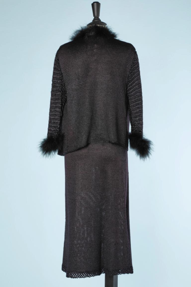 Black rayon knit ensemble with feathers edge Loris Azzaro  For Sale 2
