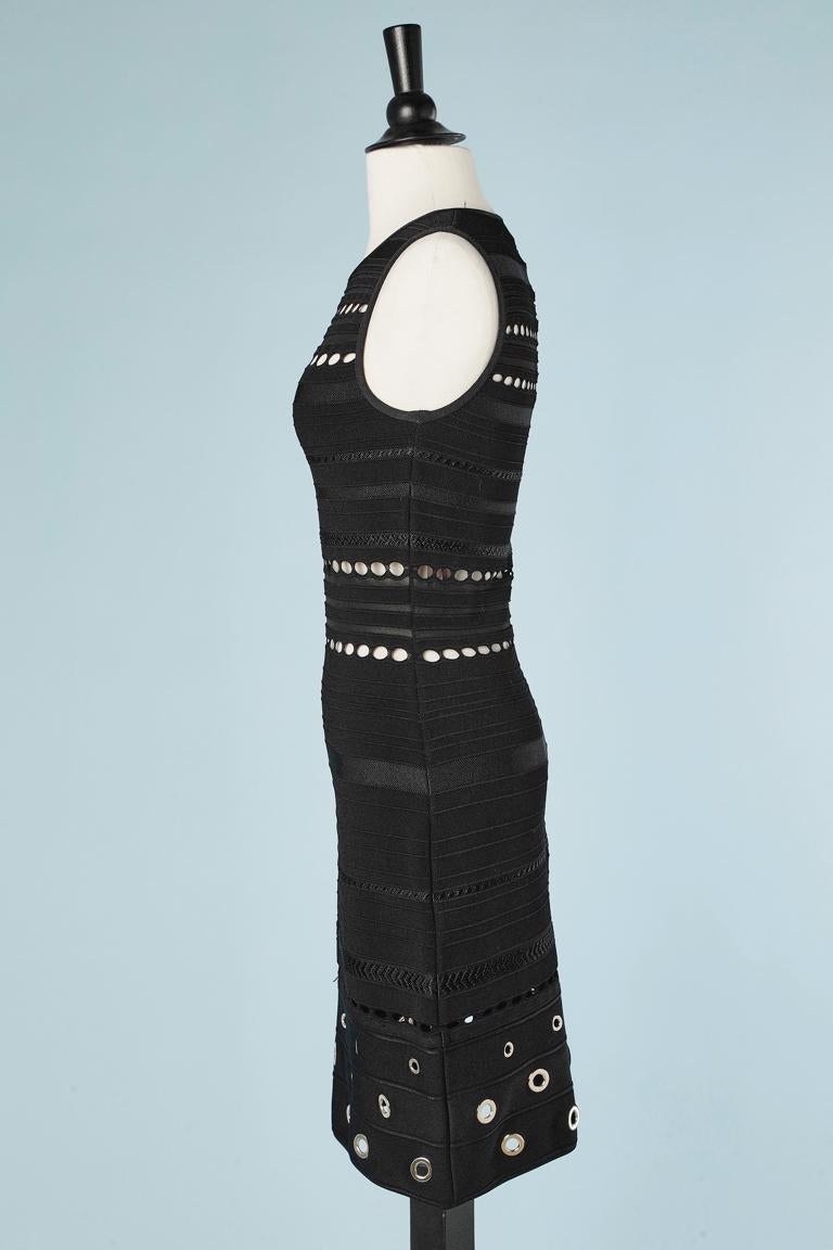 Women's Black rayon knit see-through cocktail dress with gold eyelet  Roberto Cavalli  For Sale
