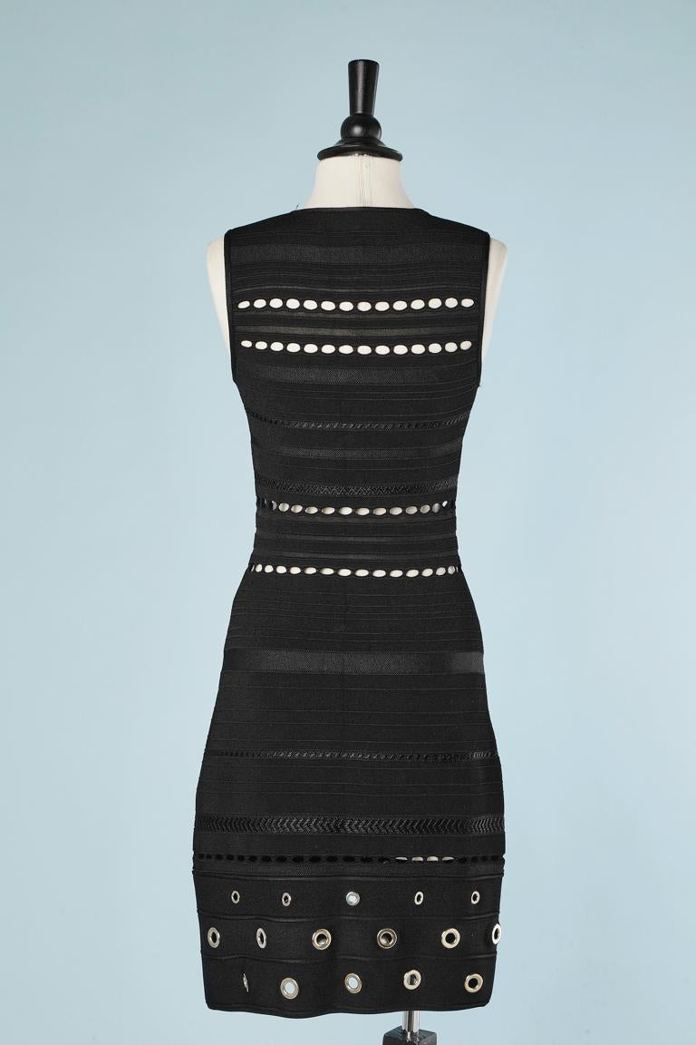 Black rayon knit see-through cocktail dress with gold eyelet  Roberto Cavalli  For Sale 1