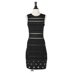 Black rayon knit see-through cocktail dress with gold eyelet  Roberto Cavalli 